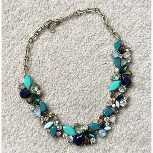 J. Crew Crystal Garden Statement Bib Necklace Teal Emerald Navy Multi Stone